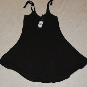 Tempo Paris Black Spaghetti Strap Midi Dress linen size Medium Black